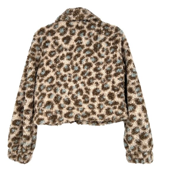 Andree By Unit Faux Fur Leopard Print Teddy Cropped Jacket Size Large NWT - Picture 7 of 12